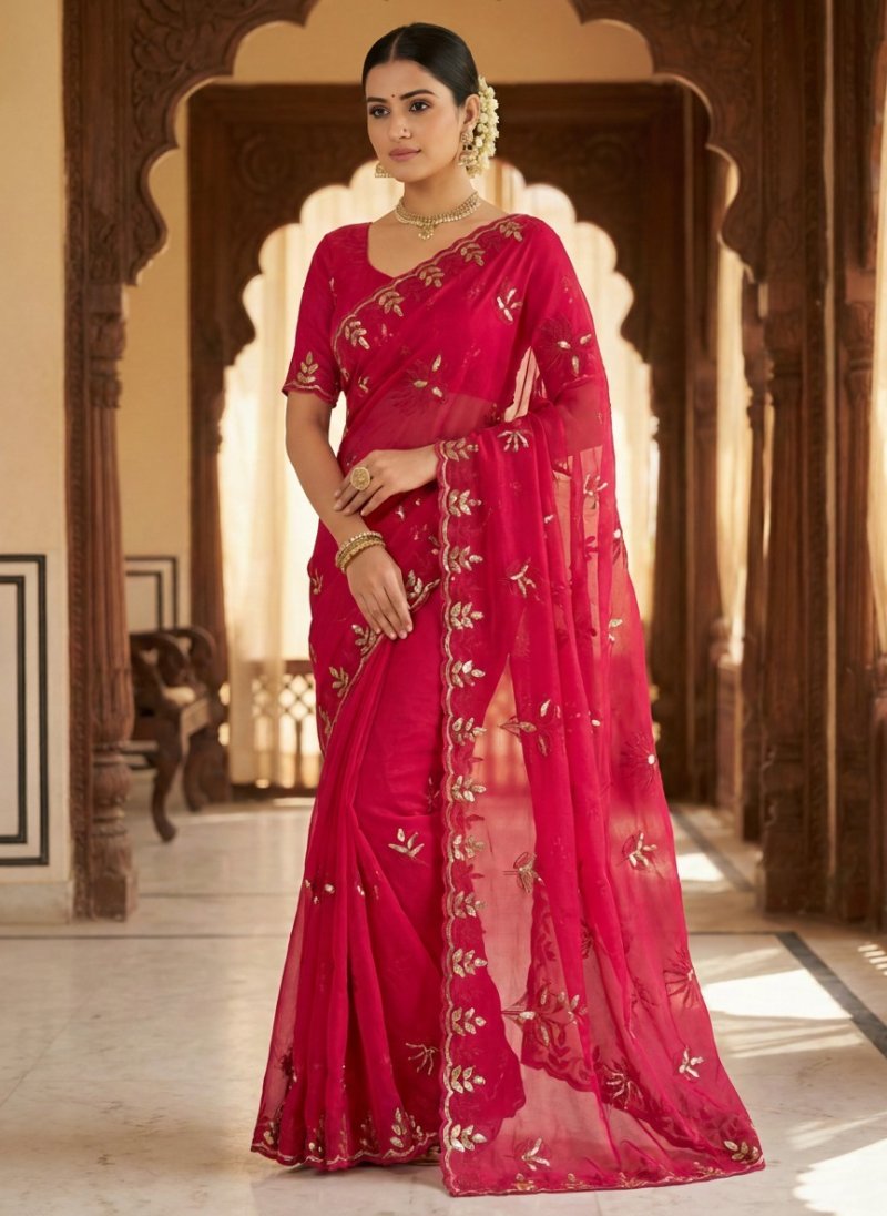 Ktd 2068 Fandy Chiffon With Emberodery Work Saree